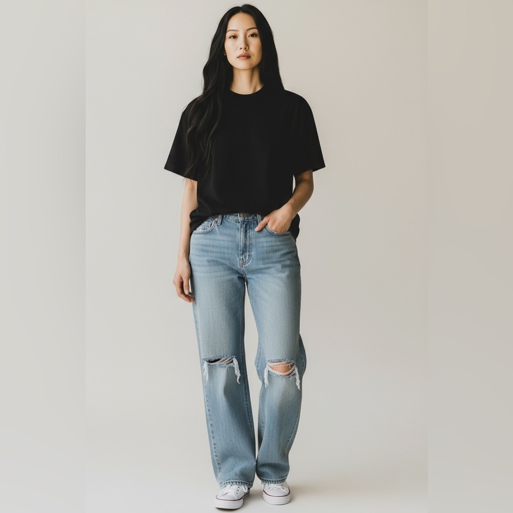 Dollhouse Light Blue Ripped Straight Leg Jeans